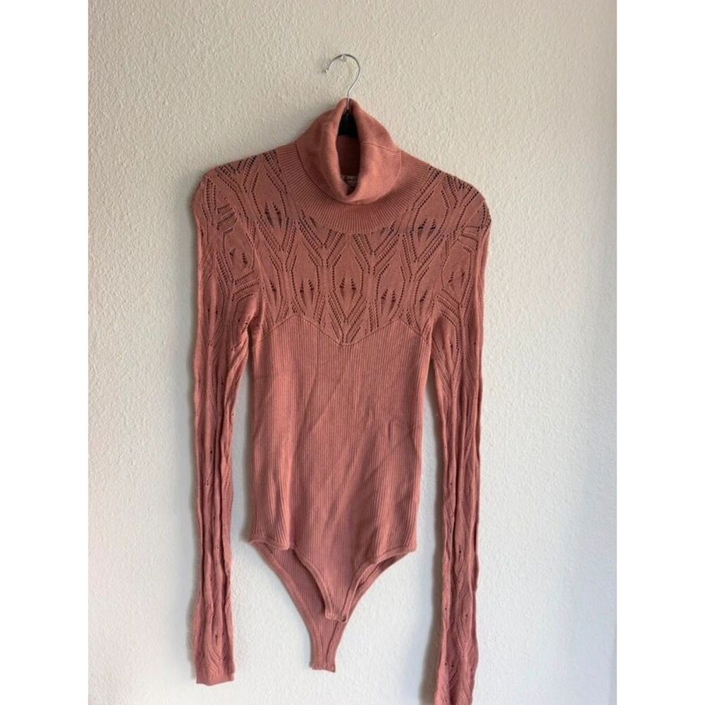 Free People Pretty in Pointelle Rose Mauve Turtleneck Bodysuit